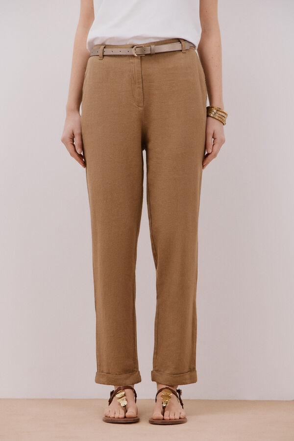 Cortefiel Cal&ccedil;as de linho Castanho