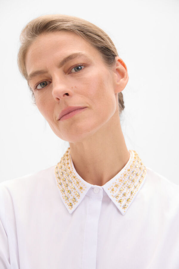 Cortefiel Camisa cuello bordado Blanco