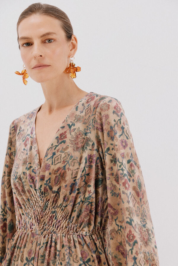 Cortefiel Vestido de veludo estampado Multicolorido