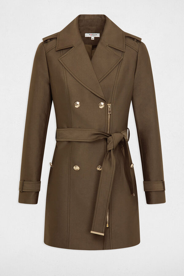 Morgan Gabardina larga con cremallera Kaki