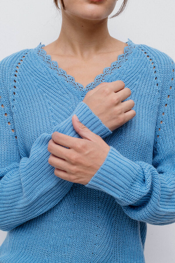 Vila Jersey de punto con encaje Turquesa