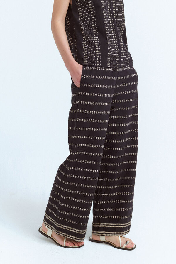 Vila Calças estampado 7/8 de algodão orgânico Preto