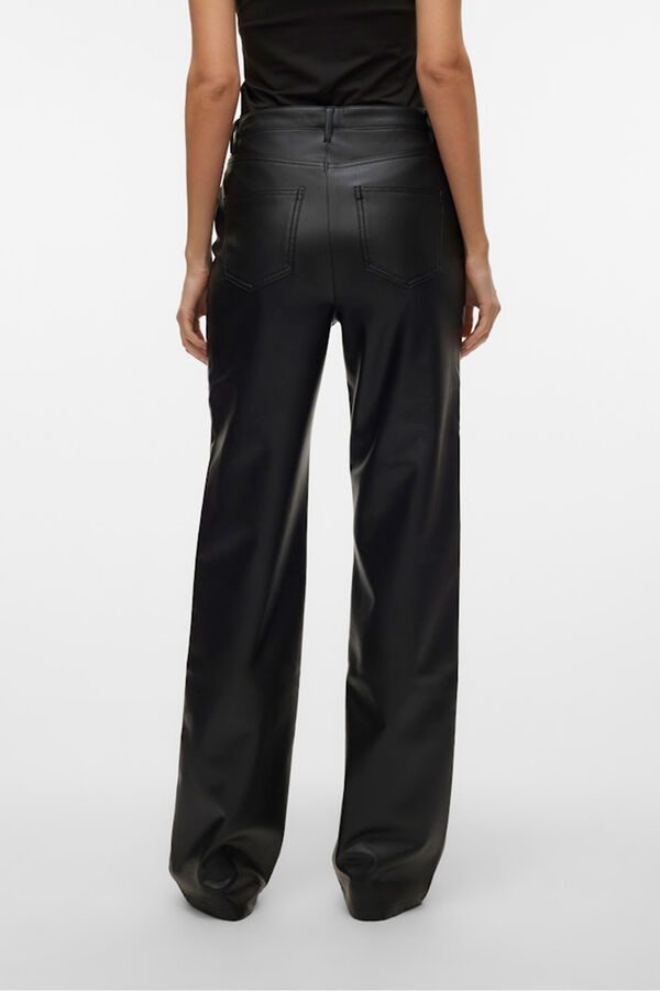 Vero Moda Cal&ccedil;a compridas com efeito de couro  Preto