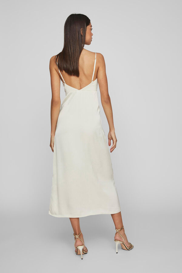 Vila Vestido largo satinado escote drapeado Beige