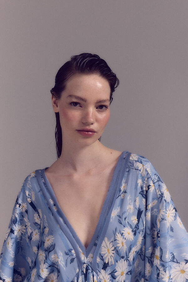 Slowlove Vestido margaritas satinado Estampado azul