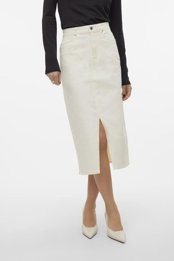 Vero Moda Saia de ganga midi Branco