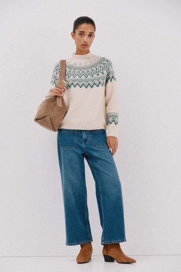Cortefiel Camisola jacquard posicional. Ecru