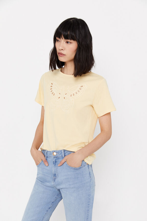 Cortefiel Camiseta bordado mariposa Amarillo