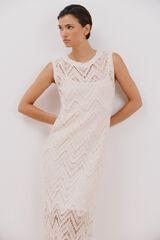 Cortefiel Vestido comprido crochet Ecru