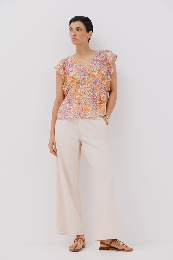 Cortefiel Blusa estampada volante Multicolor