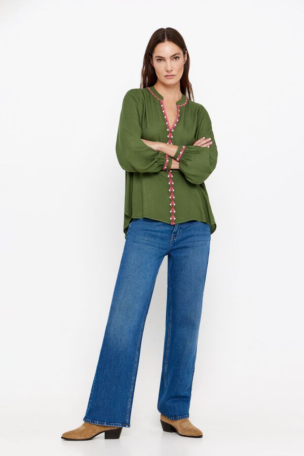 Cortefiel Blusa fluida lisa Kaki