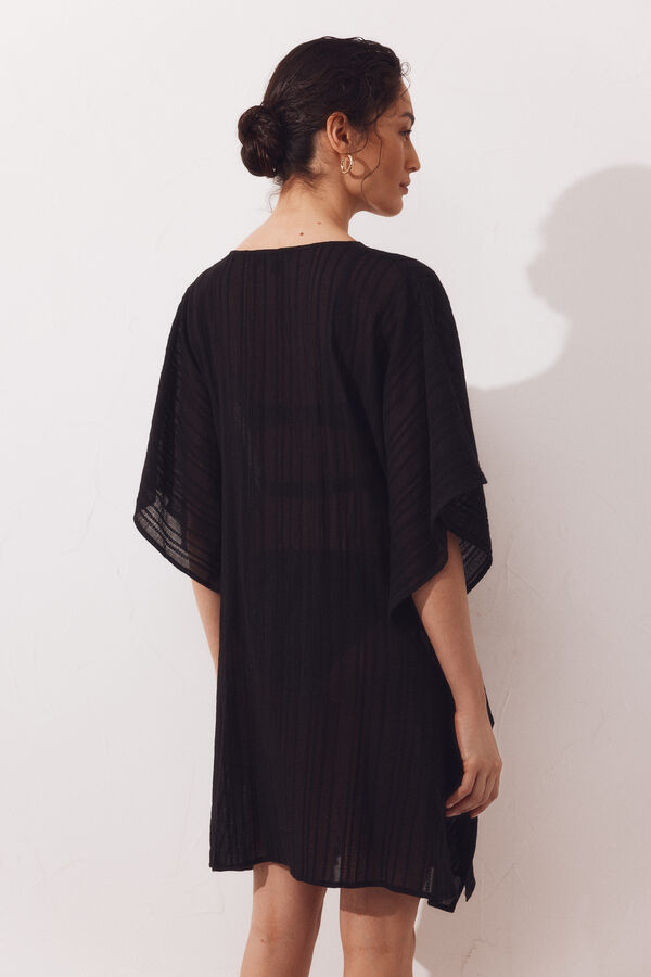 Cortefiel Caftan curto amplo bordado Preto