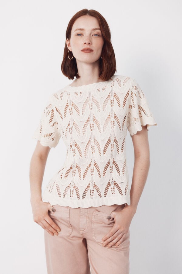 Cortefiel Top crochet Blanco