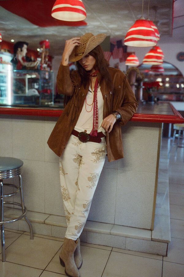 Slowlove Sobrecamisa flecos efecto ante Beige