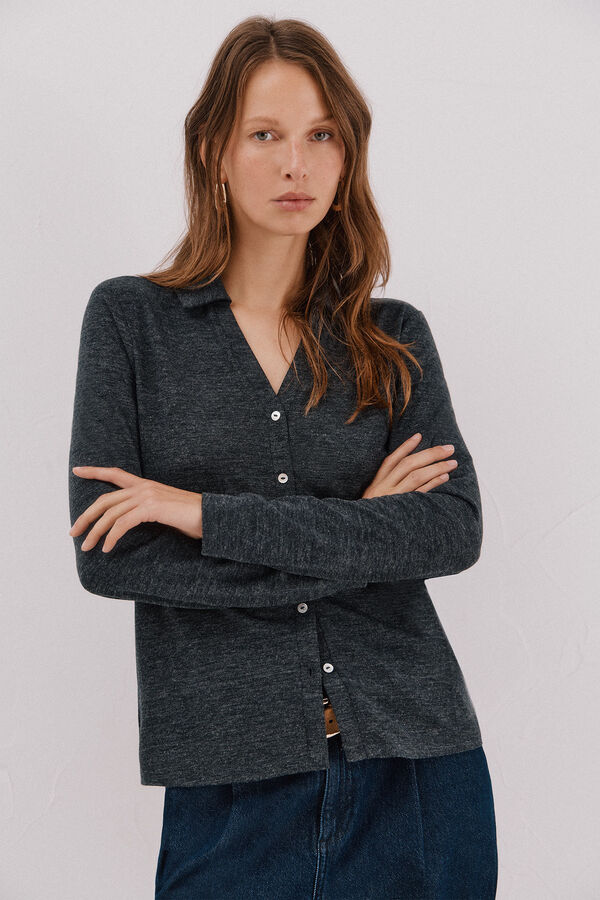 Cortefiel Camisa de malha malha Cinzento