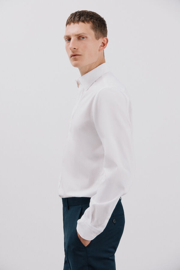 Cortefiel Camisa blanca algod&oacute;n tencel Blanco