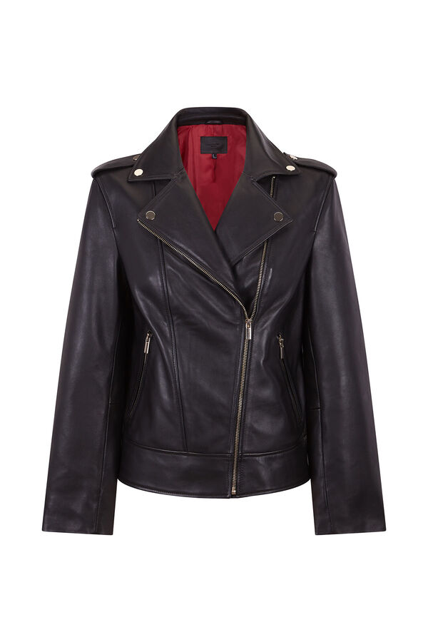 Cortefiel Jaqueta de pele com fecho-éclair Preto