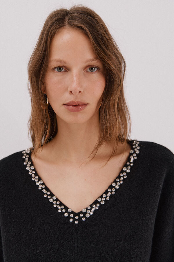 Cortefiel Jersey punto joyas Negro