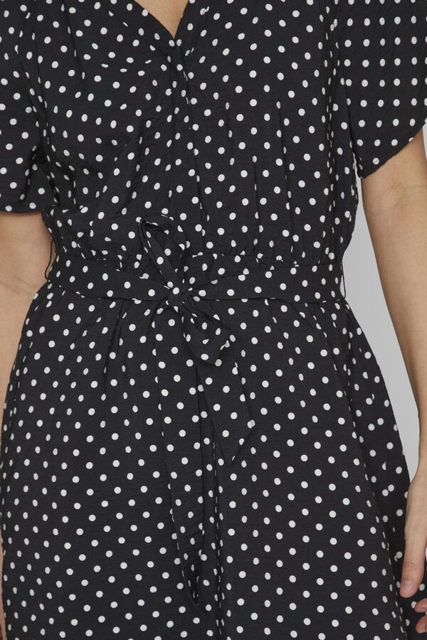 Vila Vestido curto &agrave;s bolinhas de manga curta Preto