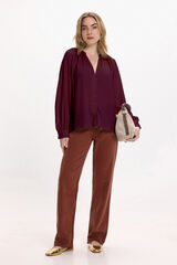 Vila Blusa de manga larga con cuello mao Granate