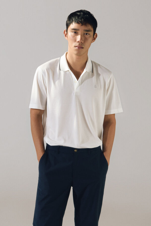Cortefiel Camisa p&oacute;lo com gola jacquard Coolmax&reg; Branco