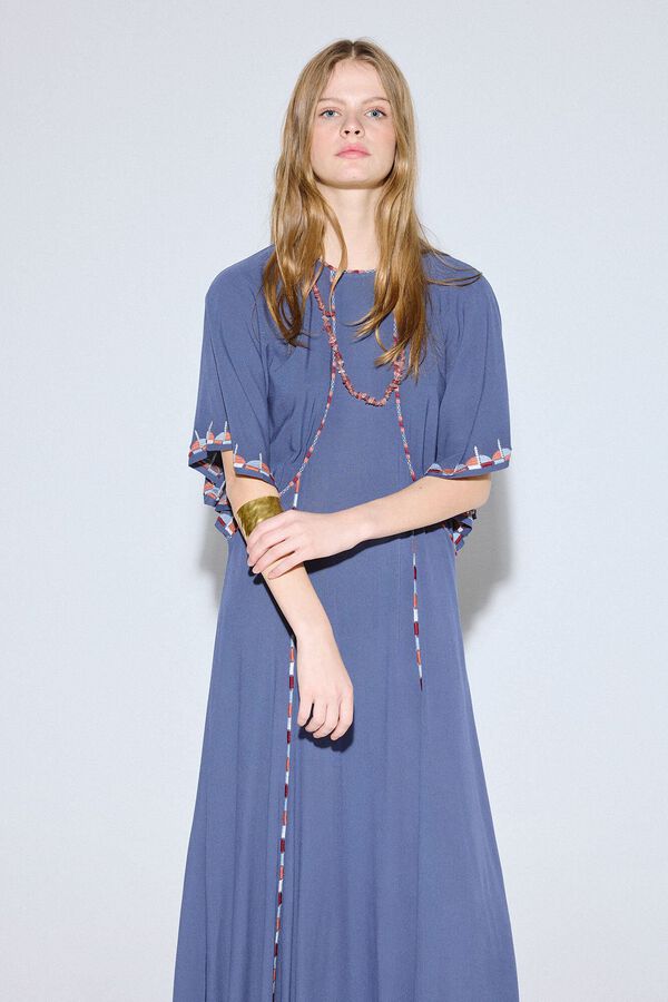 Slowlove Vestido manga capa bordado Azul marino