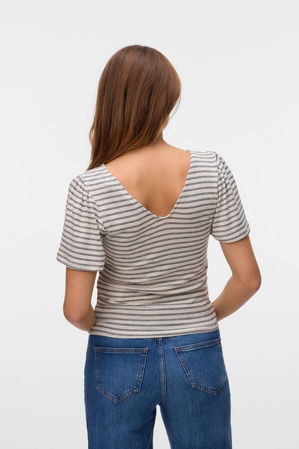 Vero Moda Camiseta riscas com mangas sino Cinzento