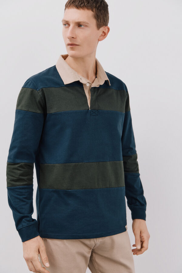 Cortefiel Polo rugby riscas Azul