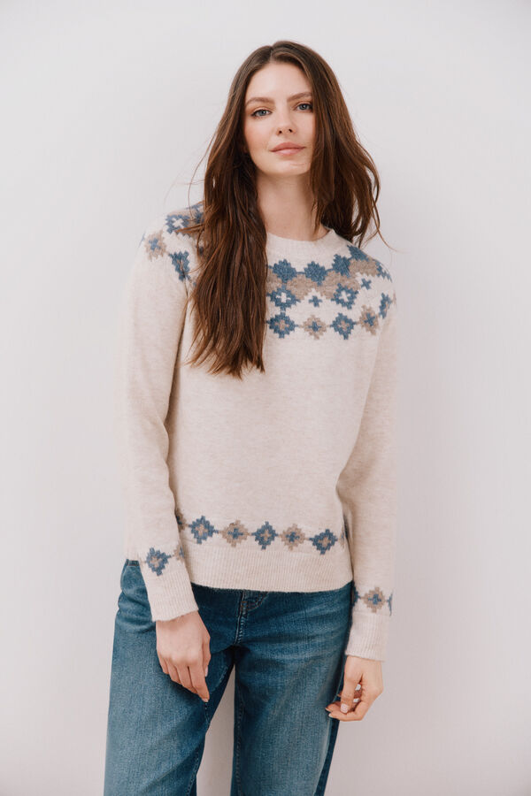 Cortefiel Su&eacute;ter com bordados posicionados Ecru