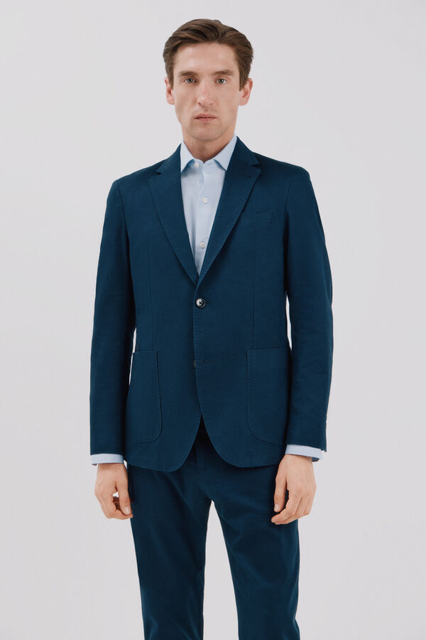 Cortefiel Blazer de algod&atilde;o e linho Azul