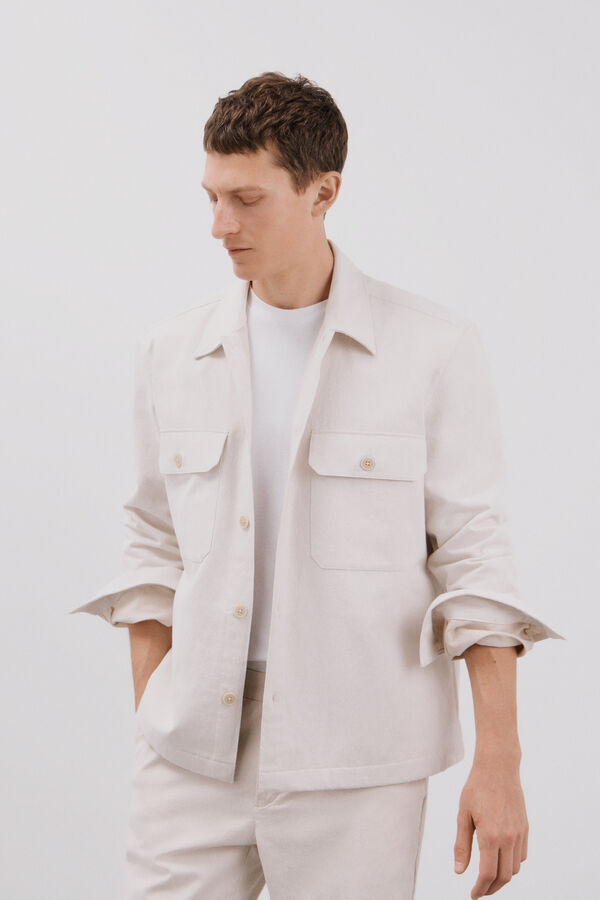 Cortefiel Overshirt de linho de algod&atilde;o coordenado Tostado