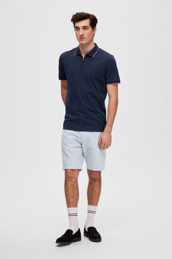Selected Polo de manga corta con cremallera de algod&oacute;n org&aacute;nico. Azul marino