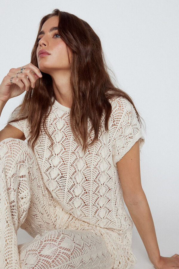 Slowlove Chaleco punto calado Marfil