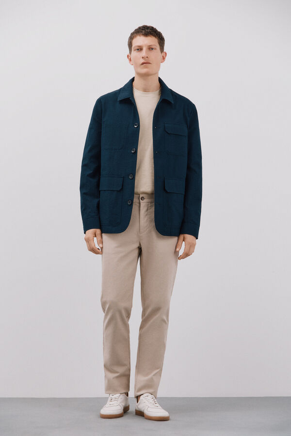 Cortefiel Camiseta Seersucker Azul