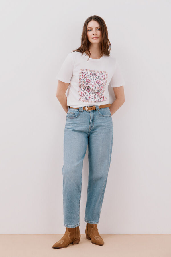 Cortefiel T-shirt estampado floral Branco