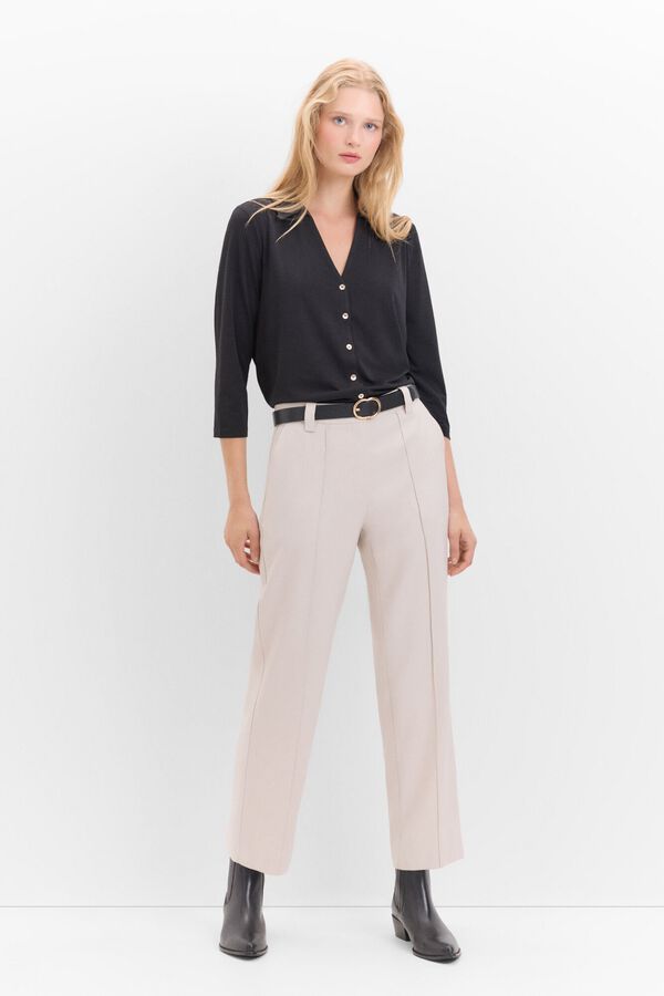 Cortefiel Camiseta con botones Negro