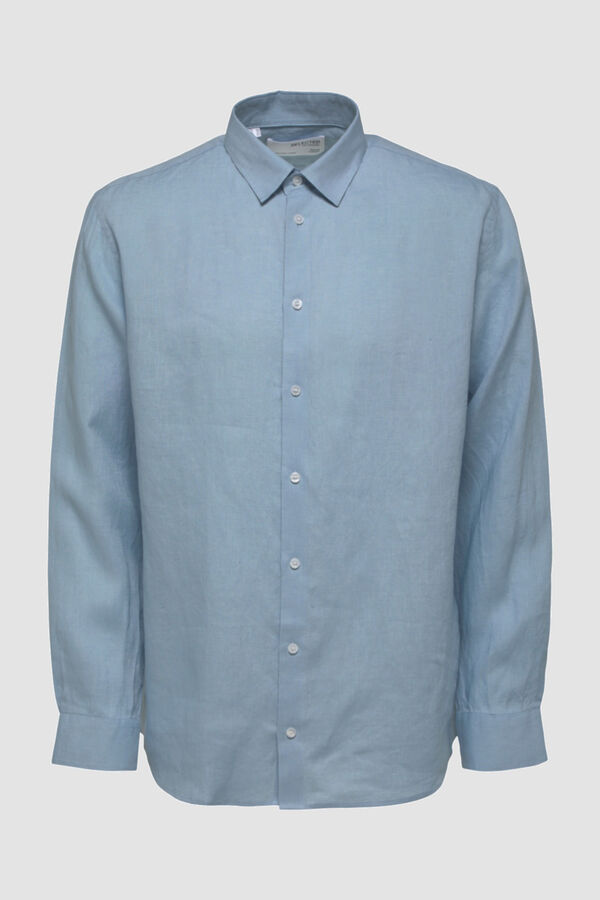 Cortefiel Camisa de linho 100% homem Regular Fit Azul