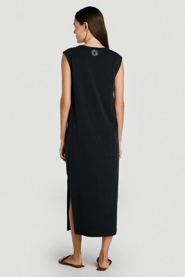 Vila Vestido midi em algod&atilde;o org&acirc;nico Preto