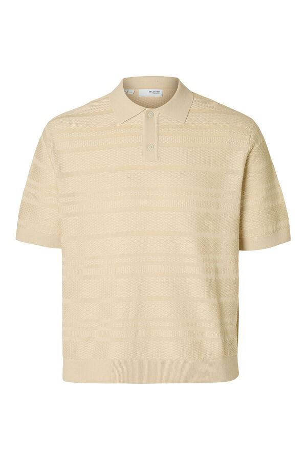 Selected Camisa polo de malha estruturada de manga curta  Cinzento