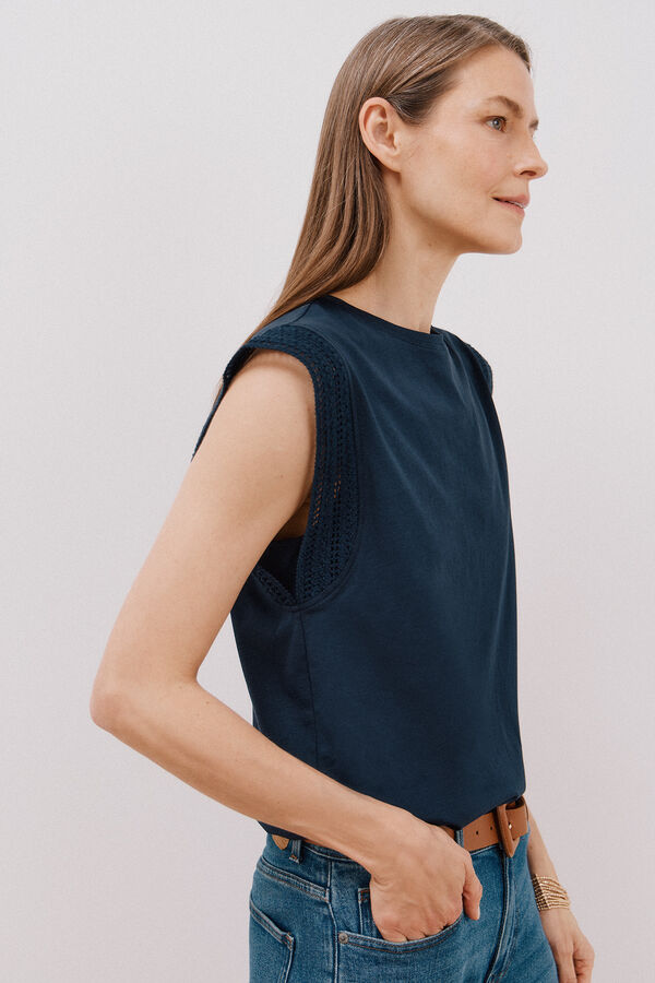 Cortefiel T-shirt crochet mangas Azul