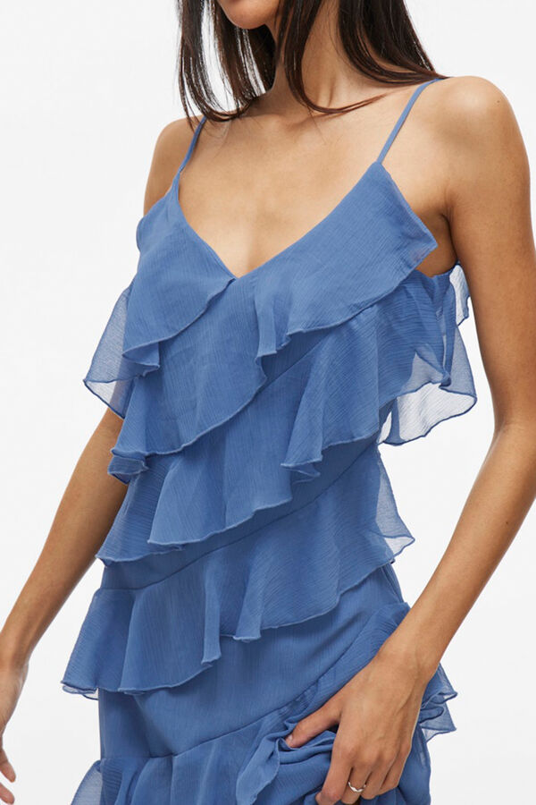 Vila Vestido de fiesta midi con volantes Azul