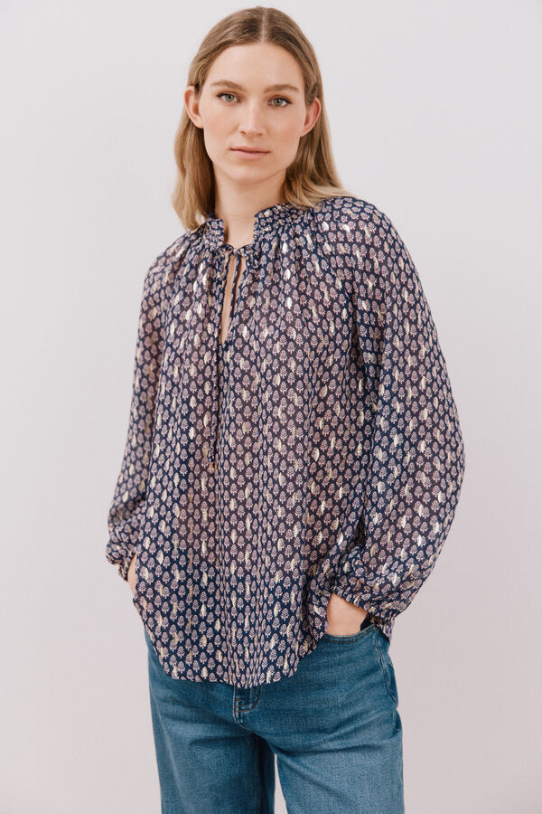 Cortefiel Blusa detalle nido de abeja Azul