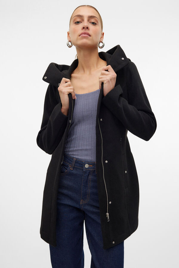 Vero Moda Sobretudo curto de tecido com capuz Preto