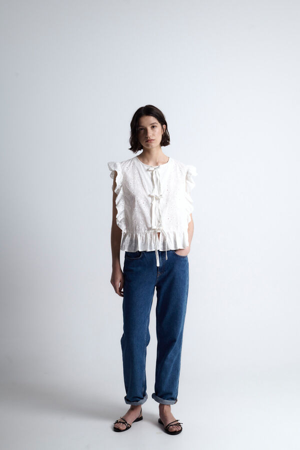 Object Blusa com babados e la&ccedil;os Branco