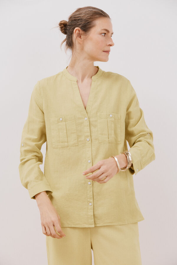 Cortefiel Camisa de linho Amarelo