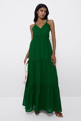 Cupl&eacute; Vestido comprido de al&ccedil;as, com renda e algod&atilde;o Verde