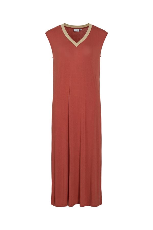 Vila Vestido midi sem mangas em viscose e linho Vermelho