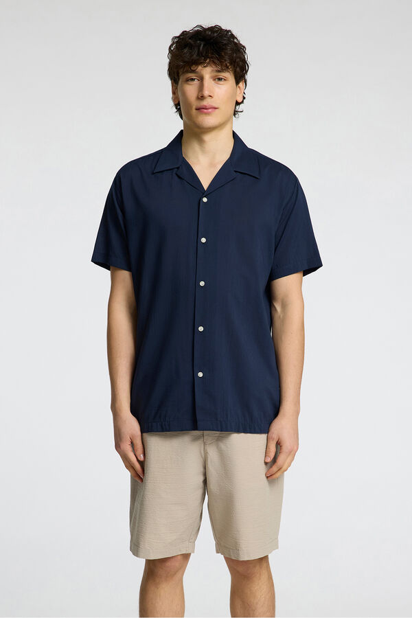 Selected Camisa de manga curta de algodão orgânico Azul