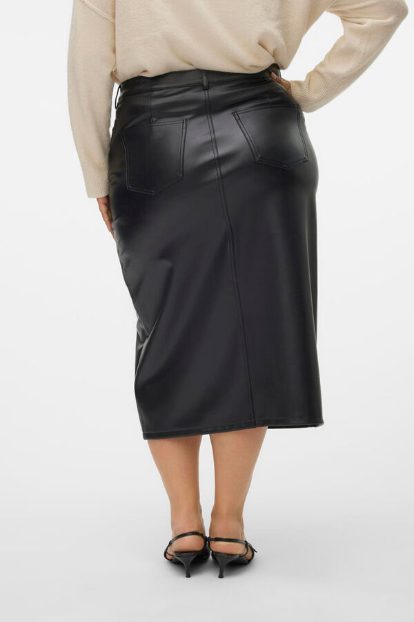 Vero Moda Curve Saia midi com efeito pele de tamanho grande Preto