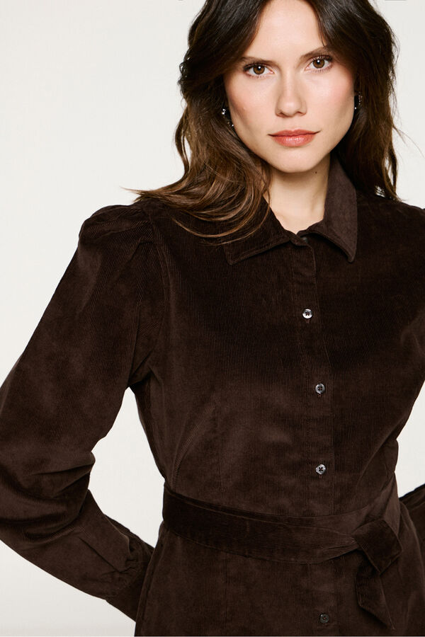 Selected Vestido micropana algod&oacute;n org&aacute;nico Marr&oacute;n oscuro